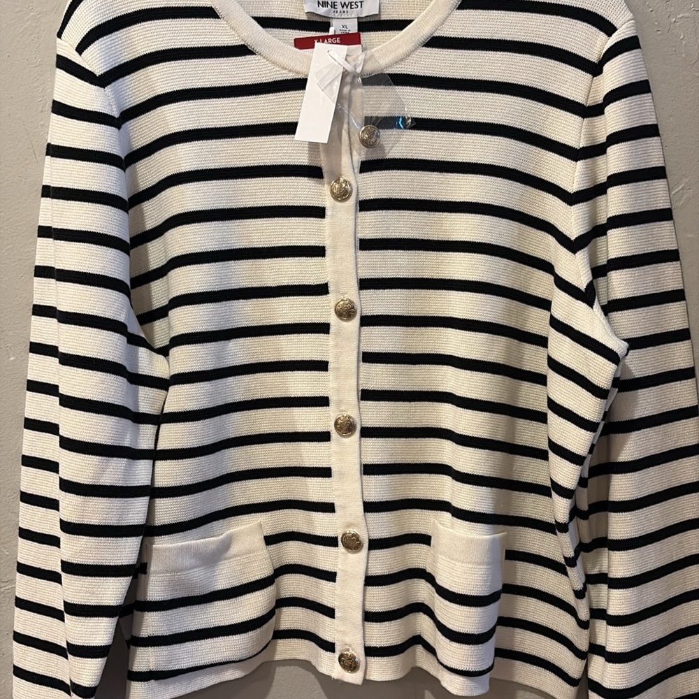 Nine West Cream and Black Striped Cardigan